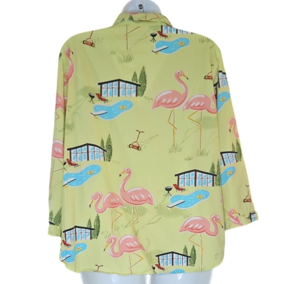 Nick & Nora Poolside Flamingos Ruffle TOP/Capri Pants Pajama Sleep Lounge SET -S - Picture 4 of 8